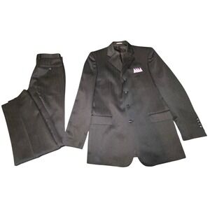 Black Pinstripe 2-Piece Vanetti Suit Size 40L Slacks 34X33  100% Polyester‎